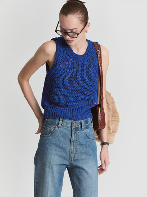 PAPER YARN CROPPED KNITTED TOP2_BLUE