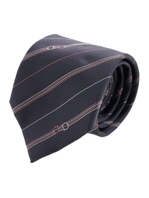 [페라가모] 남성 스프라이트 간치니 실크 타이 35 0802 BLACK LOGHI RED 0757661