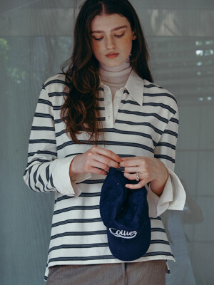 Collar String Stripe T-Shirt_3color