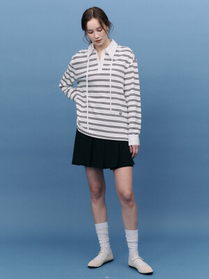 Collar String Stripe T-Shirt_4color