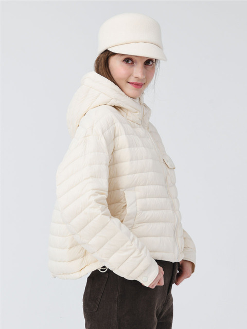 두유노우엠씨 26FW 후드 아노락 경량 덕 다운 부르종 아이보리 크롭 점퍼