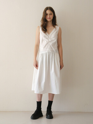 Shirring Sleevless Long Dress _ 2 Colors
