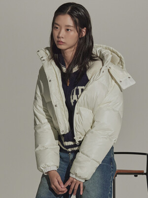 (W) Hoodie Cropped Jumper Ivory