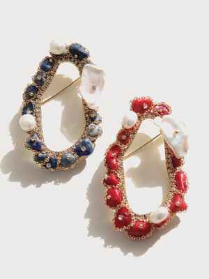Coral Lapis gemstone pearl brooch Bb0453