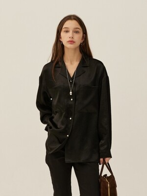 PEARL OPEN COLLAR SHIRT - BLACK