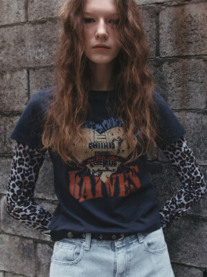 Leopard Heart Ravers Layered T-Shirt in Charcoal VW5SE512-9E