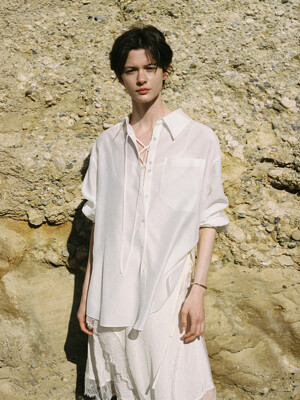 [단독] See-through Oversized Lace-up Shirt SW5MB281_2color