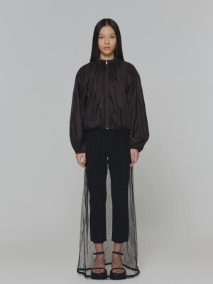 NECK SHIRRING VOLUME JUMPER_DARK BROWN