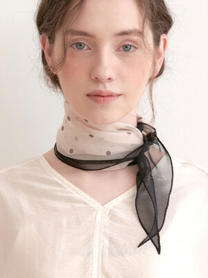 ray shape dot pattern chiffon scarf (SC003_ivoryblack)