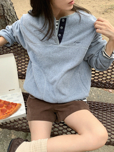 드로우핏 우먼 [드로우핏우먼 X 알로하] 배색 헨리넥 플리스 탑 [3COLORS]
