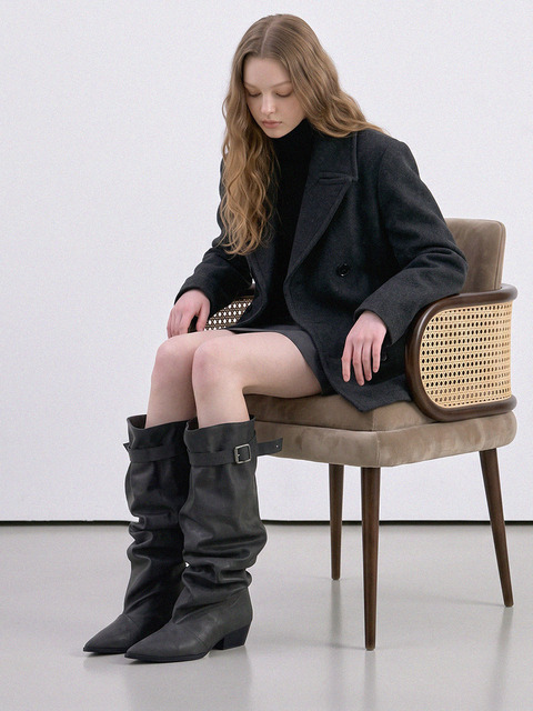 프리플라 ljh1039 Pointed Toe Belted Slouchy Long Boots - 2 Colors