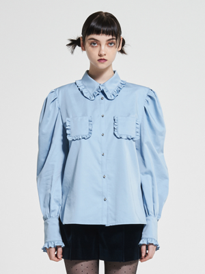 Pearl Button Up Cotton Blouse Blue WBAFTP004BL