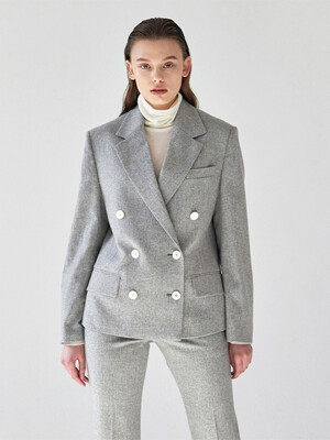 Wool Double Button Blazer - Gray