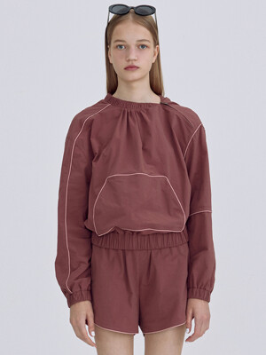 Piping Zip-Up Pullover_Burgundy