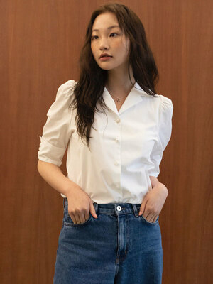 PUFF ROLLED-UP SHIRTS BLOUSE_WHITE