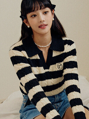COLLAR STRIPE BOARDER KNIT WH+BK