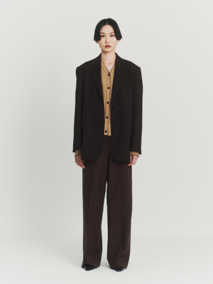 DEEP BROWN STRAIGHT PIN TUCK PANTS