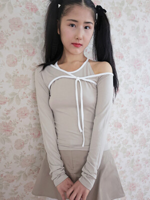 COLOR PIPING BOLERO SET BEIGE