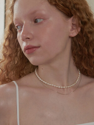 [925 SILVER] Classic Mini Pearl  Round Snake Chain Layered Necklace