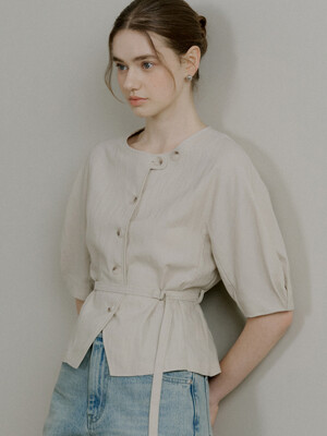 comos 835 Stitch raglan sleeve belt blouse (beige)