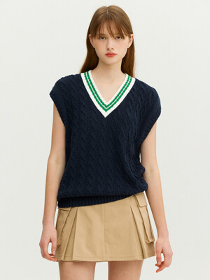 RAGUSA V-neck cable knit vest (Navy)