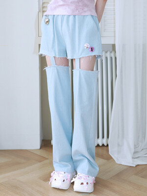 1 1 denim cut out pants - LIGHT BLUE