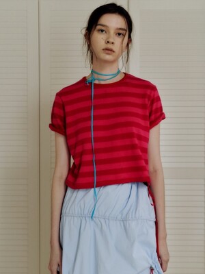 Color Rib Cropped T-shirts_Magenta Stripe