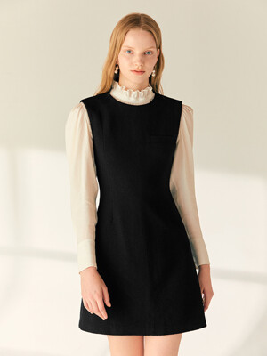 LORISSA Round neck semi A-line mini dress (Black)