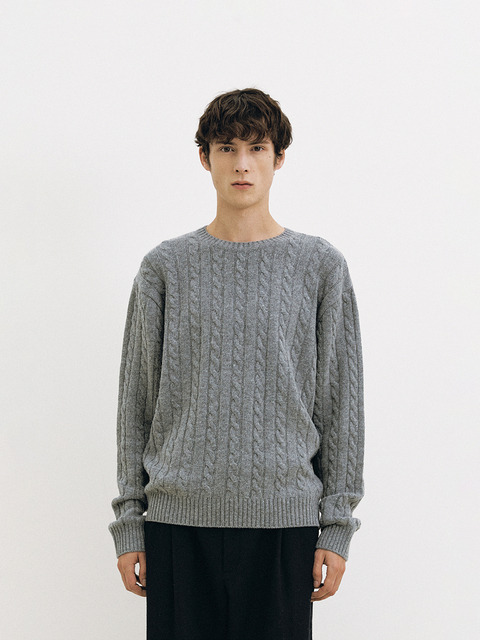 니트,니트 - 더웨더이즈어썸 (theweatherisawesome) - Cable Knit Sweater (Gray)
