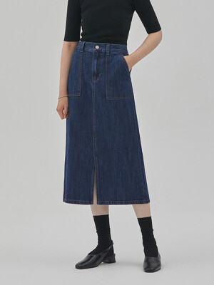 DENIM OUT POCKET BANDING SKIRT INDIGO