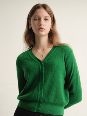 Cashmere Ribbed V-neck Knit Cardigan (Green)