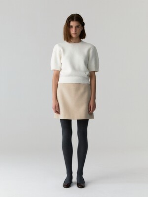 wool boucle puff sleeve knit - ivory