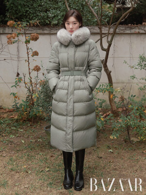 Hood Fur Belted Long Goose Coat NEP3WHB01