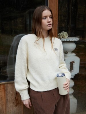 wool boucle wappen pullover - ivory