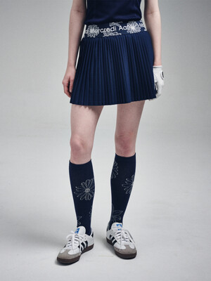 ACCORDIAN MINI SKIRT JACQUARD BAND ALL FLOWERS_NAVY IVORY