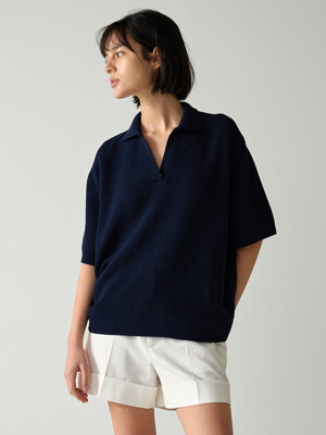 페이퍼 카라 니트_dark navy