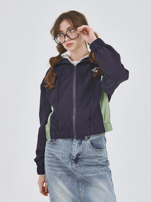 Color block string two-way embroidered track zip-up jacket [navy]