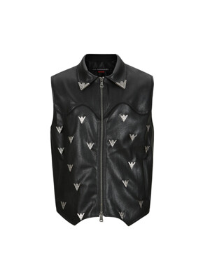 UNISEX METALIC FAUX-LEATHER VEST awa596u(BLACK)