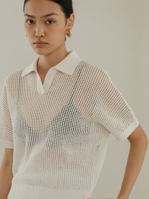 BOTANY NETTED COLLAR TOP - WHITE