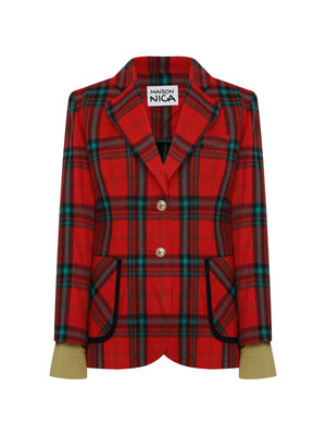 PRE-24FW Vintage Check Light Wool Cuffs Jacket_RED