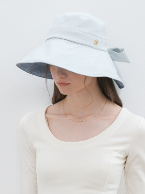 wide ribbon bonnet hat (C043_sky)