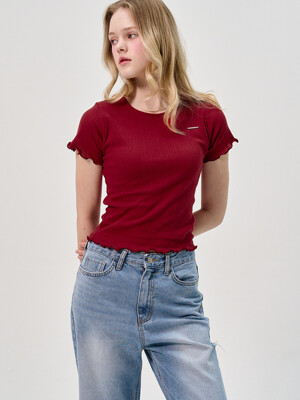 Lace Eyelet Half-Sleeve T-Shirt_Red
