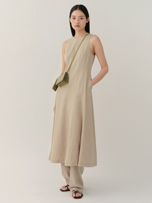 RS24 Linen Sleeveless Dress Ash-Khaki