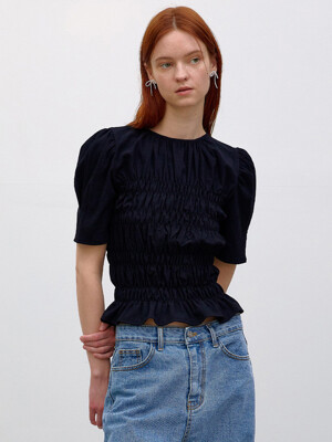 Zoe Puffed Smock Blouse_Black