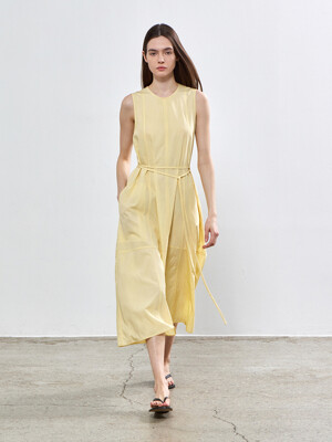 BELTED STRAP ONE-PIECE - LIGHT YELLOW
