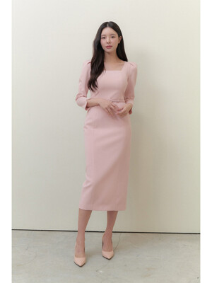 Square-neck Slim Dress(LL) / Pink(2color)