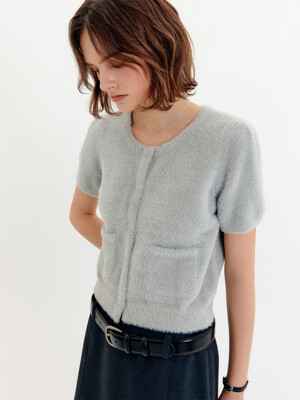 피오니 퍼프 헤어리 니트 탑_그레이 / PEONY PUFF HAIRY KNIT TOP_GREY