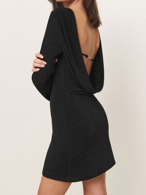 보트넥 롱 슬리브 드레스 (Vivien Knit Dress)_블랙 RF14307068