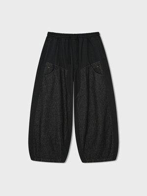 Denim Double Sweat Balloon Pants - Black