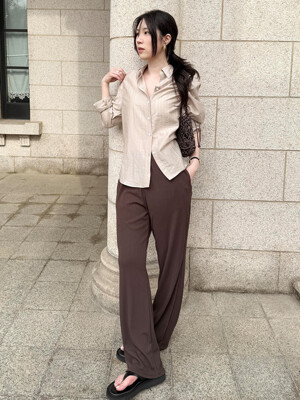 SIPT7156 세미 부츠 밴딩 플리츠 팬츠_Dark brown